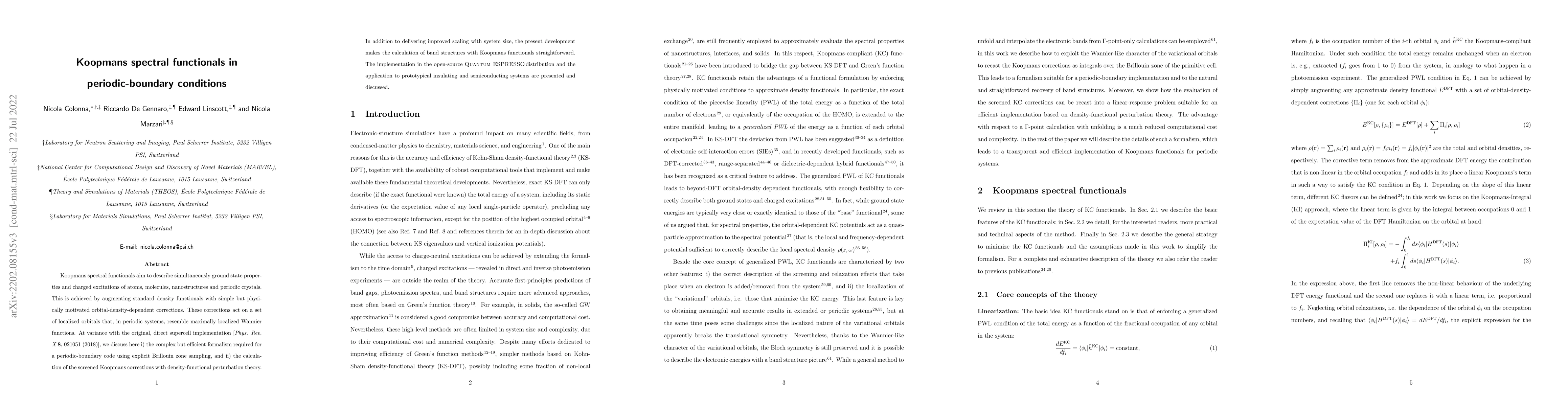 Thumbnail for Koopmans spectral functionals in periodic-boundary conditions