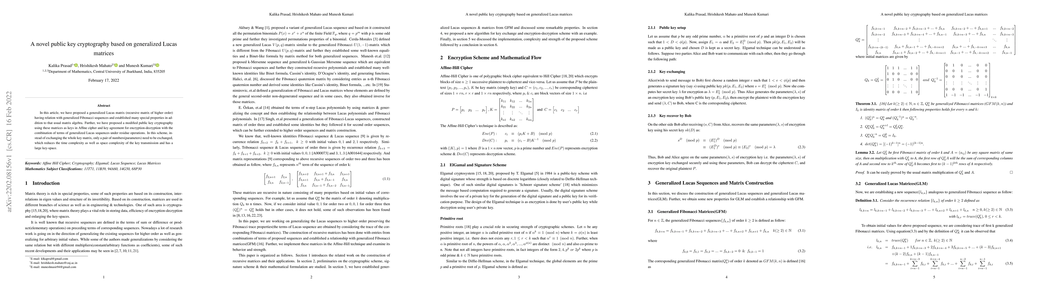 Thumbnail for A novel public key cryptography based on generalized Lucas matrices