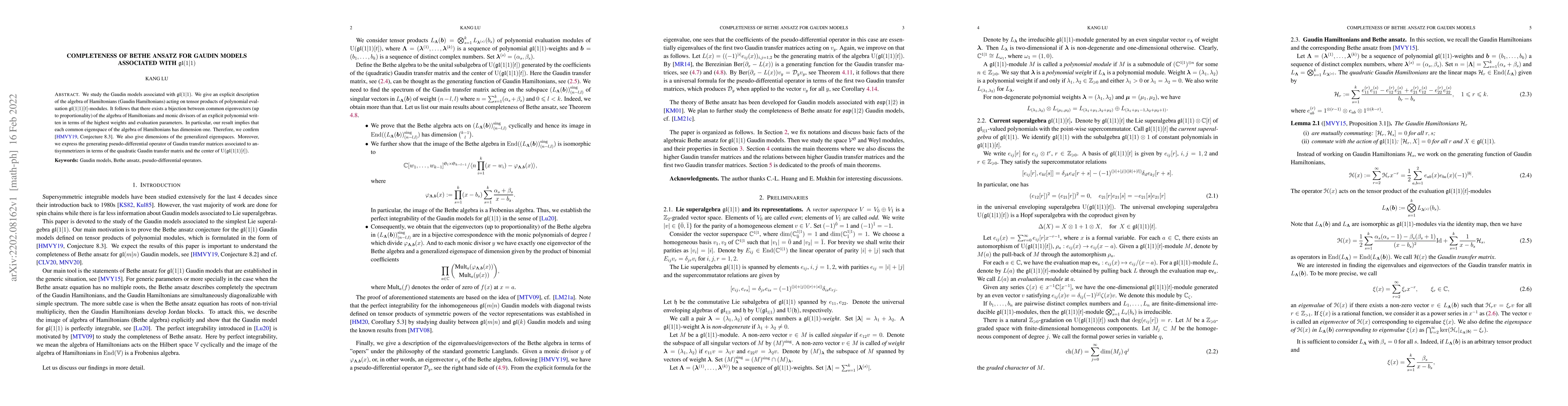 Thumbnail for Completeness of Bethe ansatz for Gaudin models associated with gl(1|1)