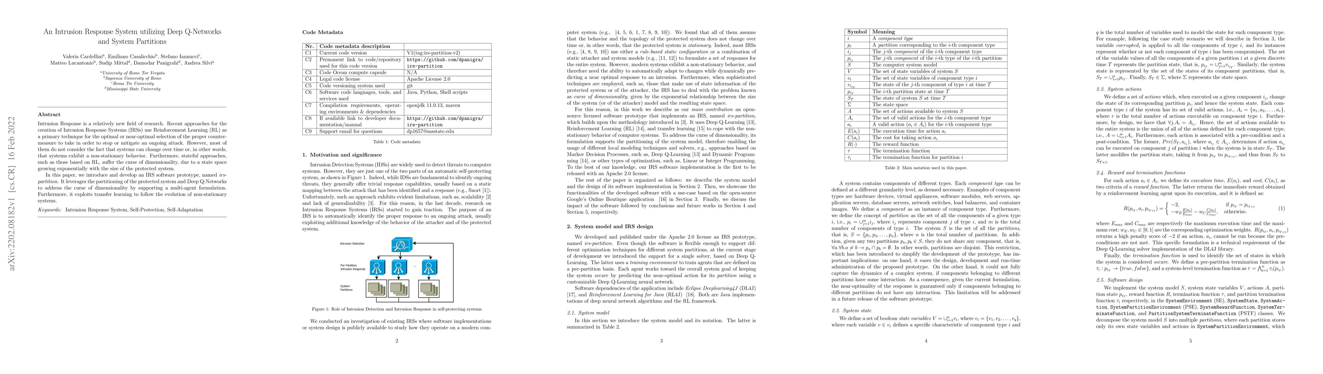 Thumbnail for An Intrusion Response System utilizing Deep Q-Networks and System
  Partitions
