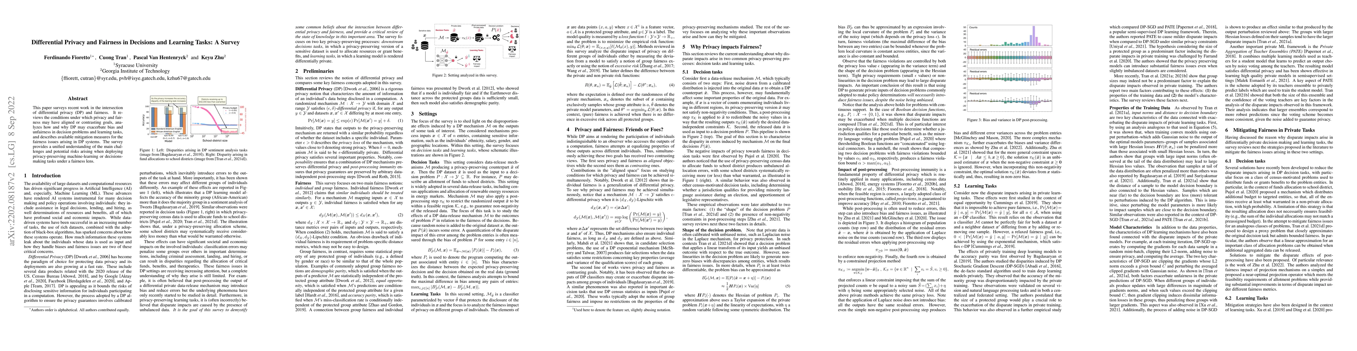Thumbnail for Differential Privacy and Fairness in Decisions and Learning Tasks: A
  Survey