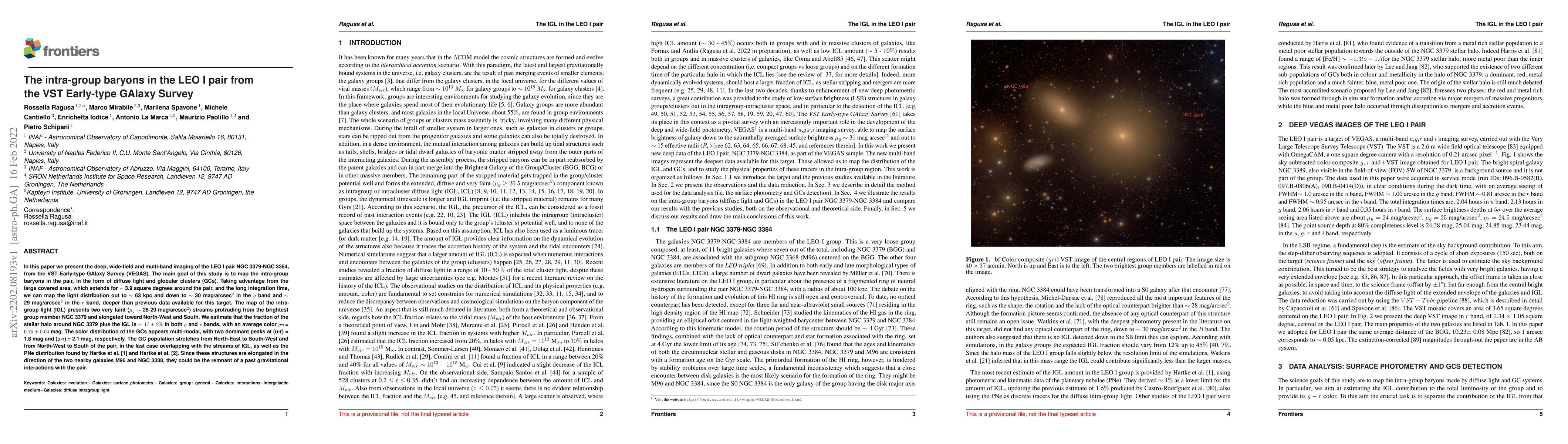 Thumbnail for The intra-group baryons in the LEO I pair from the VST Early-type GAlaxy
  Survey