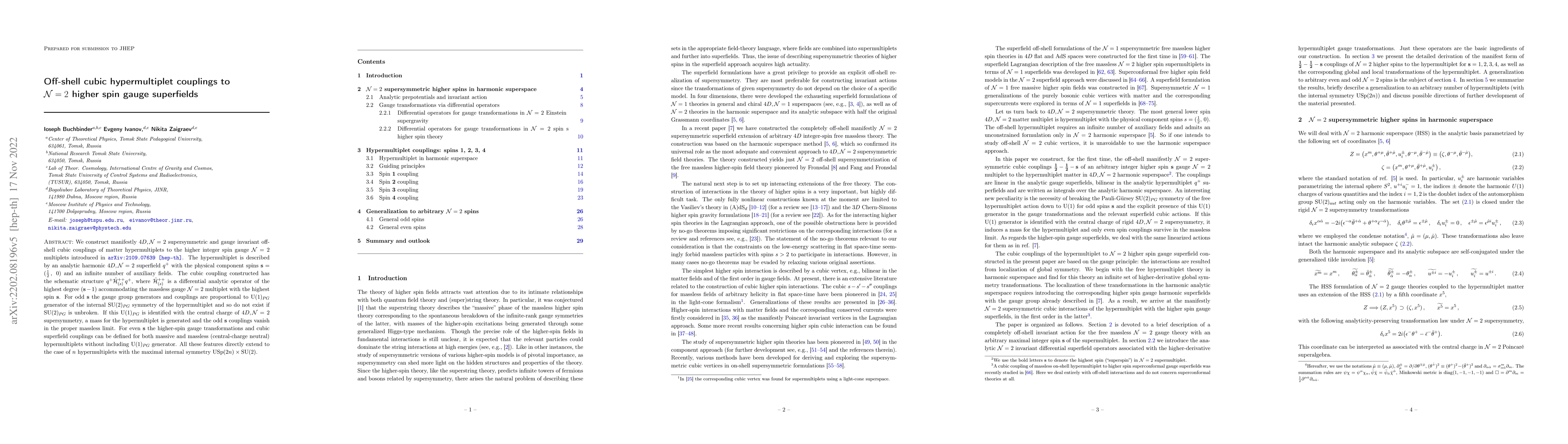 Thumbnail for Off-shell cubic hypermultiplet couplings to $\mathcal{N}=2$ higher spin
  gauge superfields