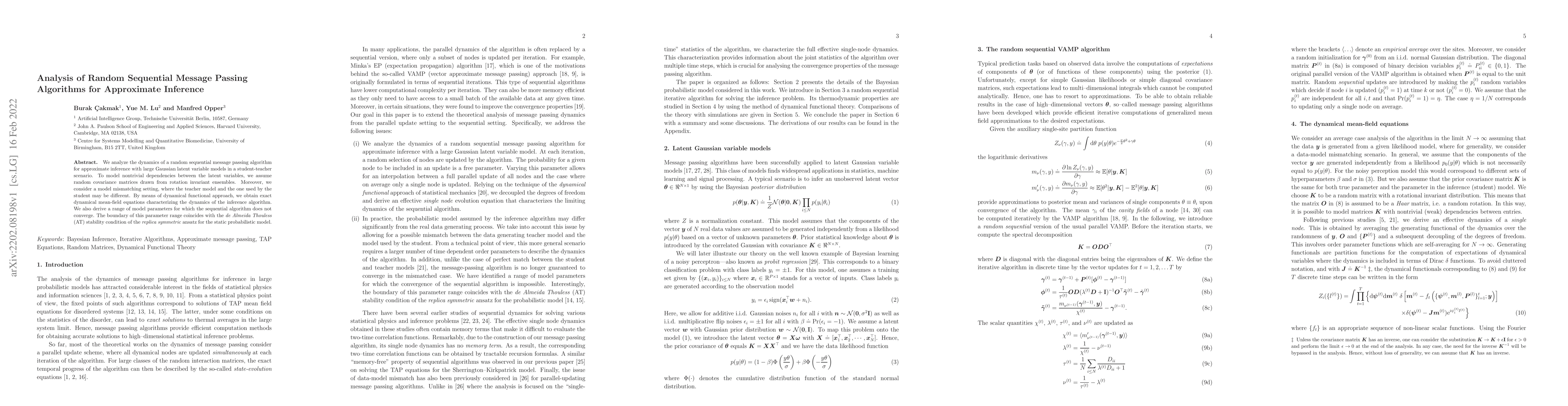Thumbnail for Analysis of Random Sequential Message Passing Algorithms for Approximate
  Inference
