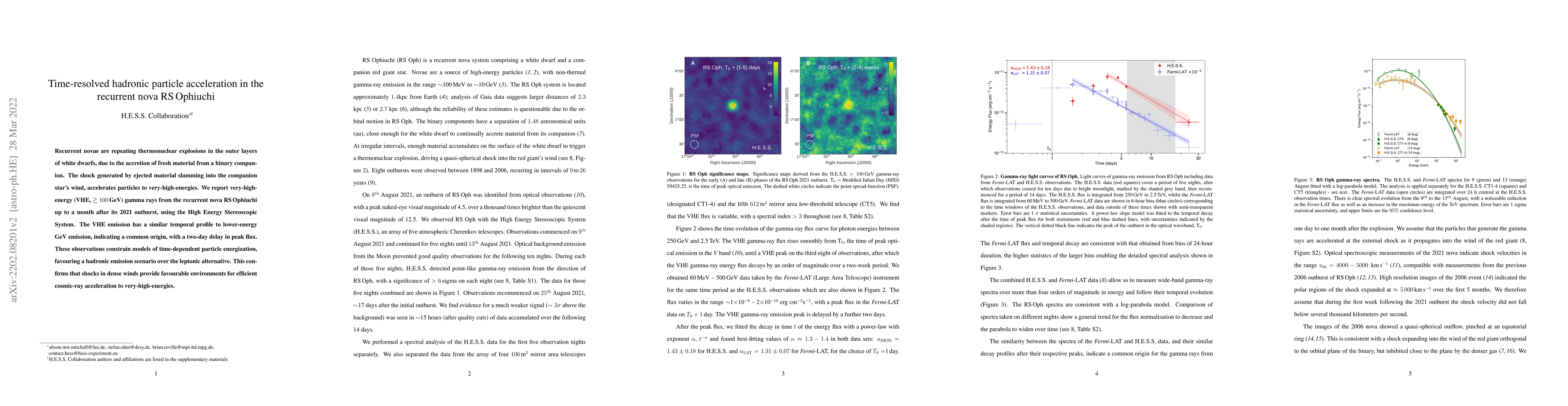 Thumbnail for Time-resolved hadronic particle acceleration in the recurrent Nova RS
  Ophiuchi