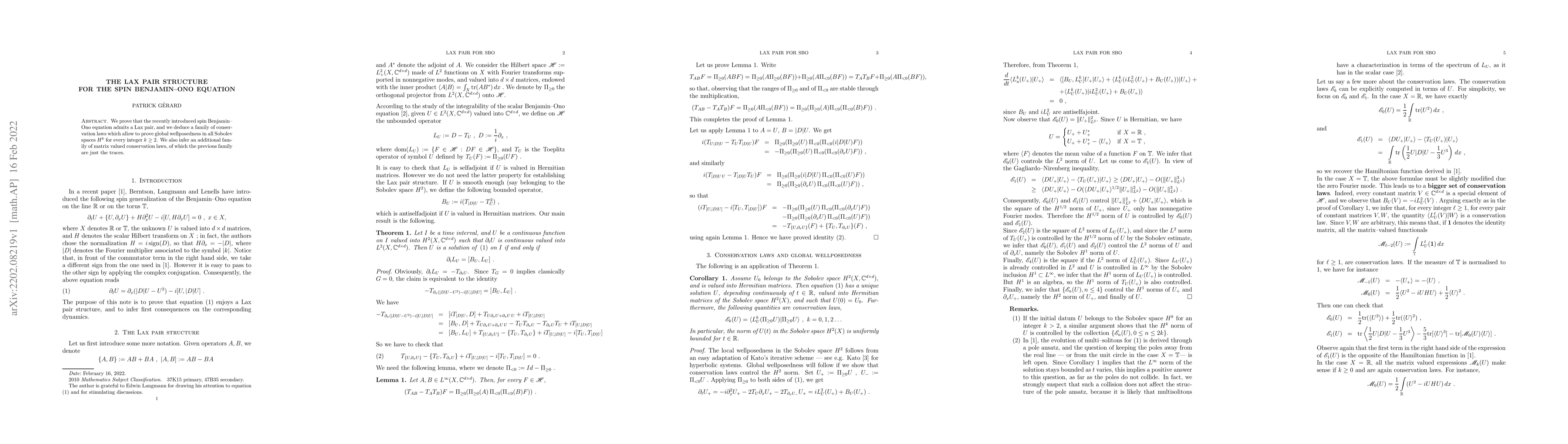 Thumbnail for The Lax pair structure for the spin Benjamin--Ono equation