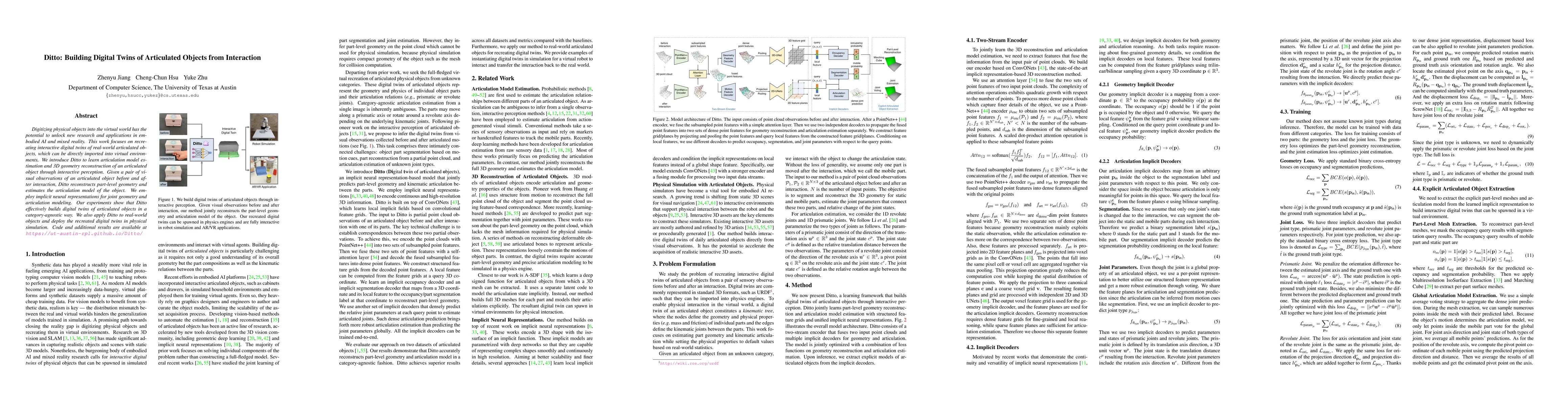 Thumbnail for Ditto: Building Digital Twins of Articulated Objects from Interaction