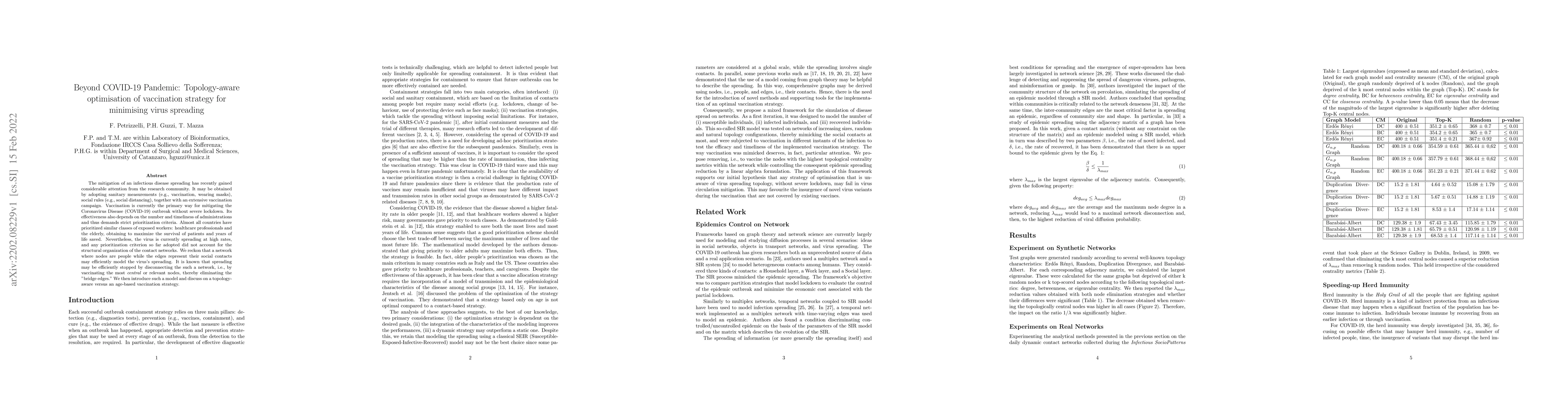 Thumbnail for Beyond COVID-19 Pandemic: Topology-aware optimisation of vaccination
  strategy for minimising virus spreading