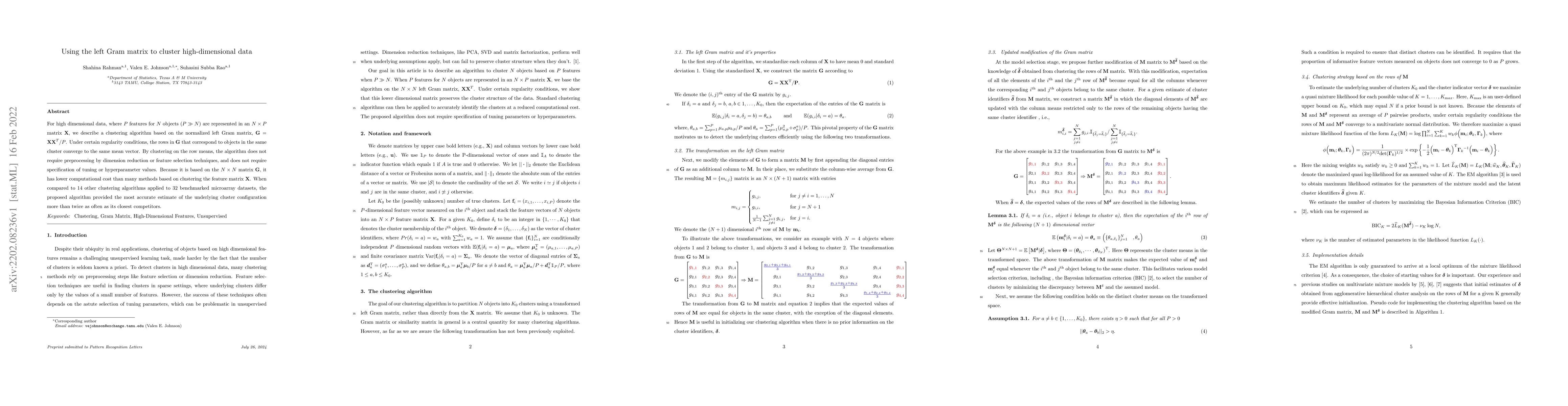 Thumbnail for Using the left Gram matrix to cluster high dimensional data