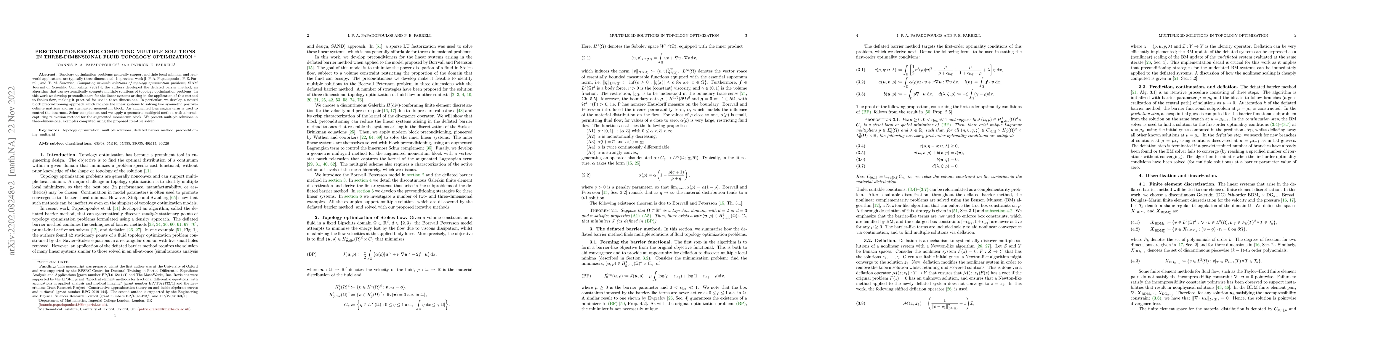 Thumbnail for Preconditioners for computing multiple solutions in three-dimensional
  fluid topology optimization