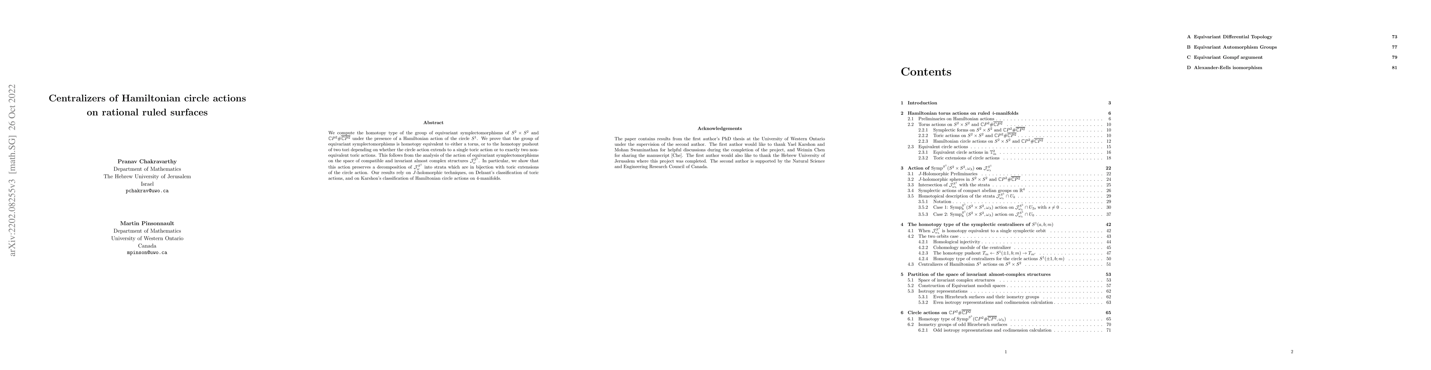 Thumbnail for Centralizers of Hamiltonian circle actions on rational ruled surfaces