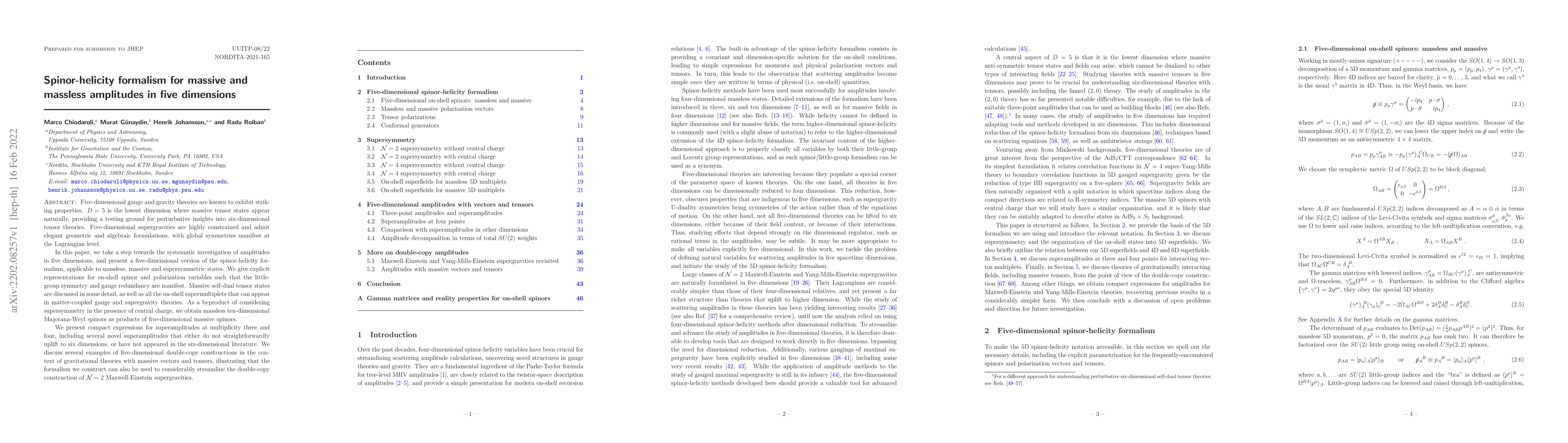 Thumbnail for Spinor-helicity formalism for massive and massless amplitudes in five
  dimensions