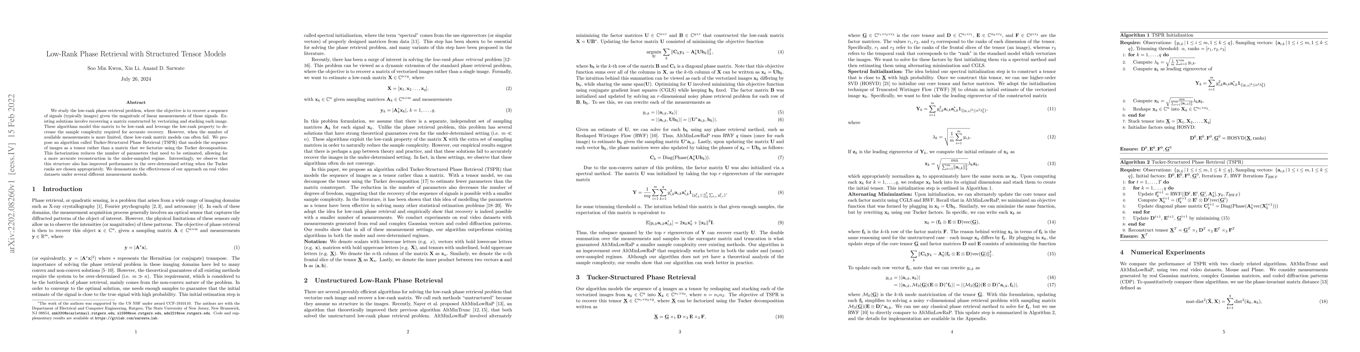 Thumbnail for Low-Rank Phase Retrieval with Structured Tensor Models