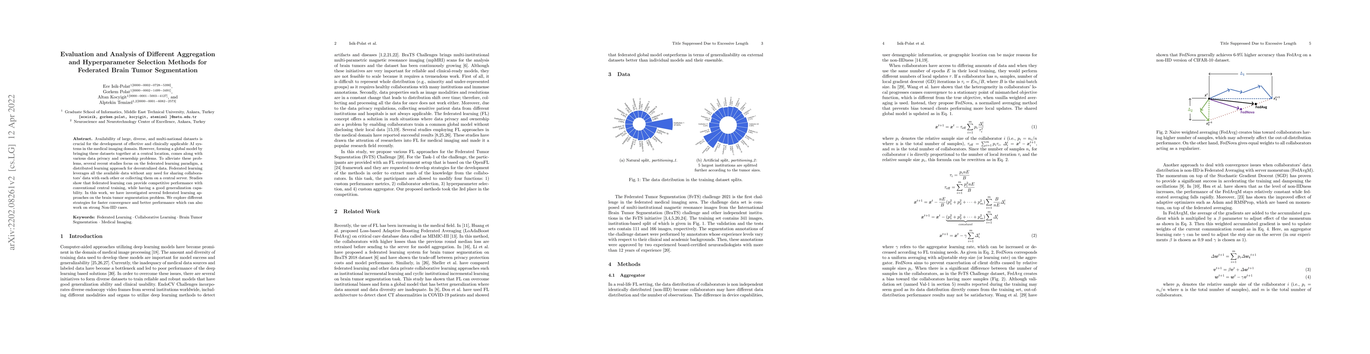Thumbnail for Evaluation and Analysis of Different Aggregation and Hyperparameter
  Selection Methods for Federated Brain Tumor Segmentation