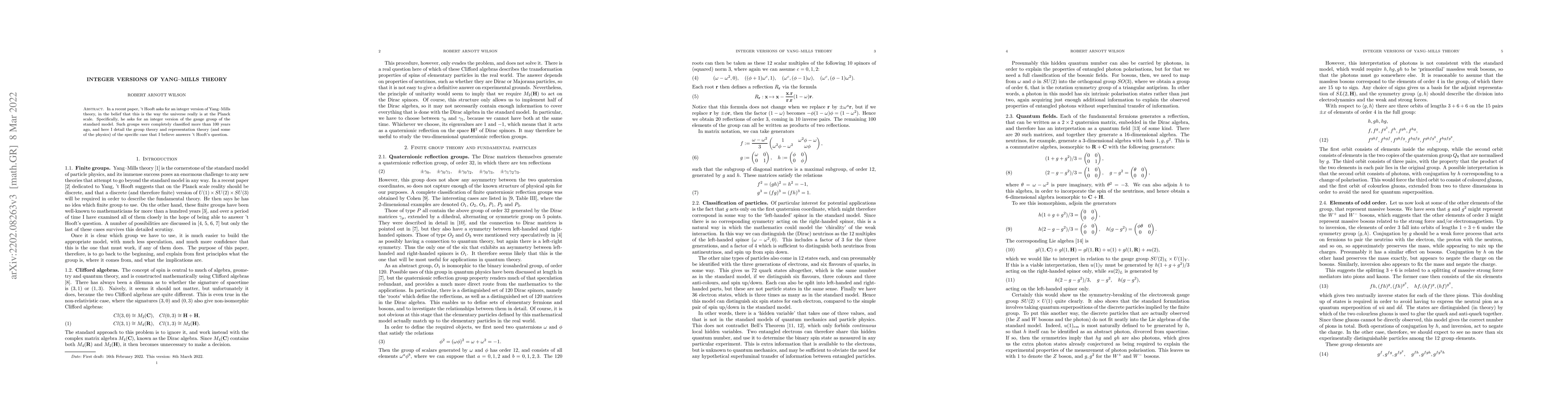 Thumbnail for Integer versions of Yang-Mills theory