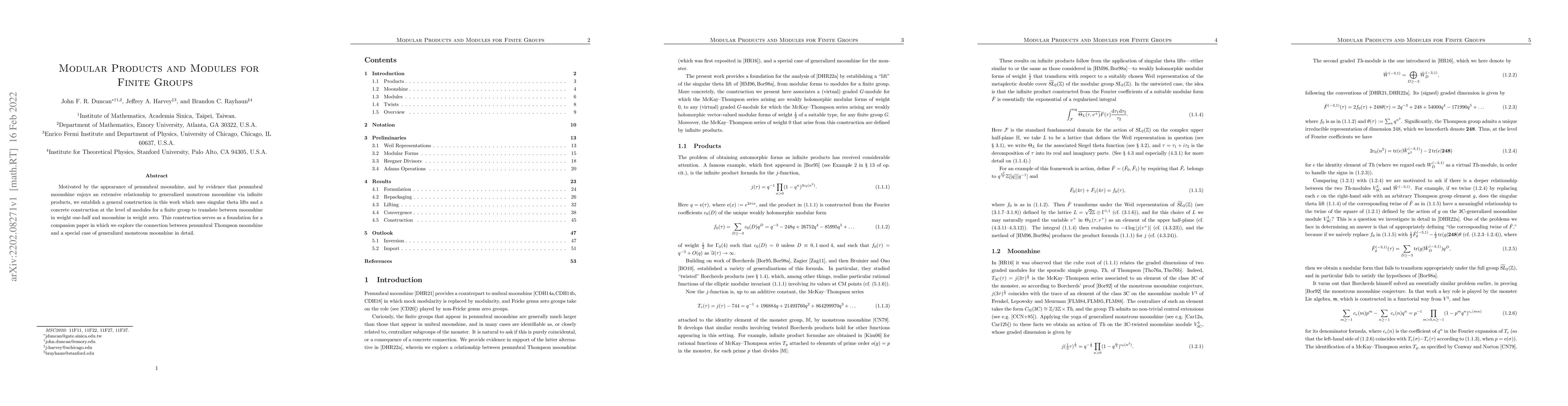 Thumbnail for Modular Products and Modules for Finite Groups