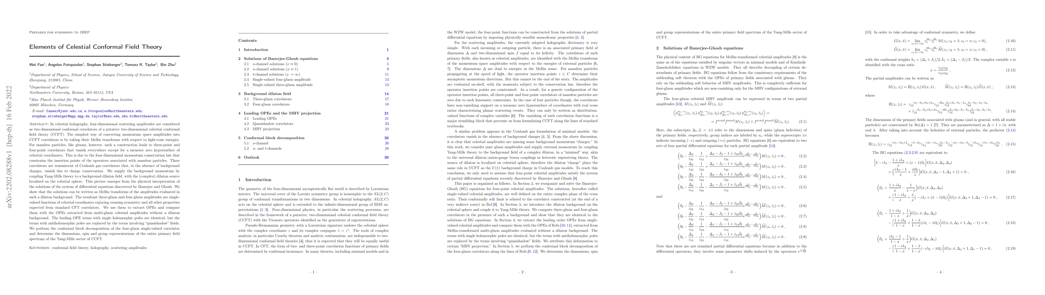 Thumbnail for Elements of Celestial Conformal Field Theory