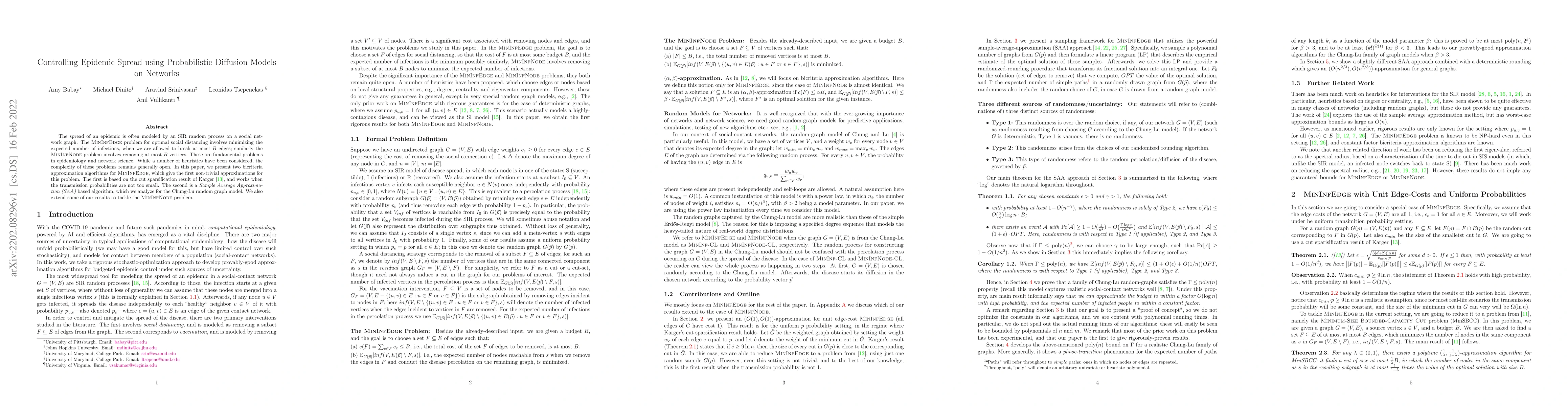 Thumbnail for Controlling Epidemic Spread using Probabilistic Diffusion Models on
  Networks