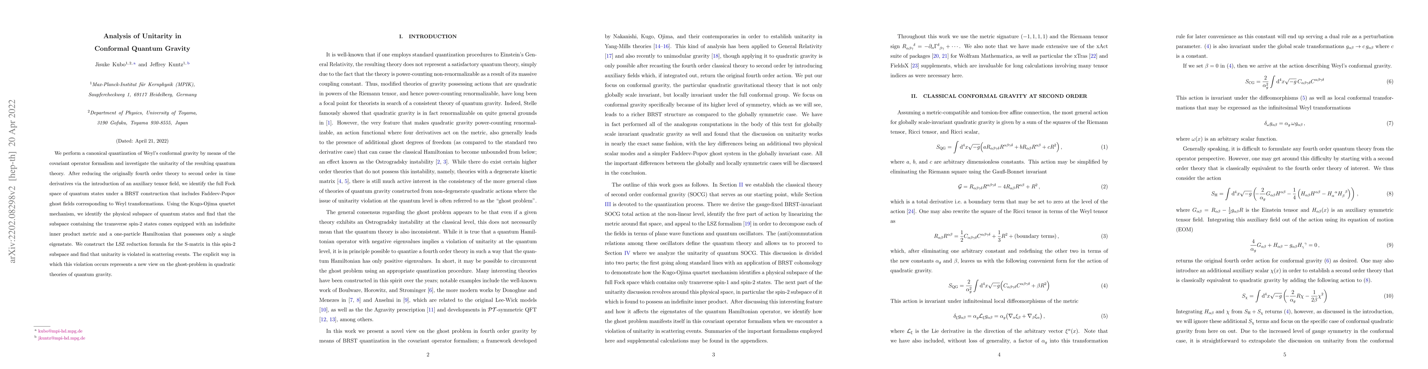 Thumbnail for Analysis of Unitarity in Conformal Quantum Gravity