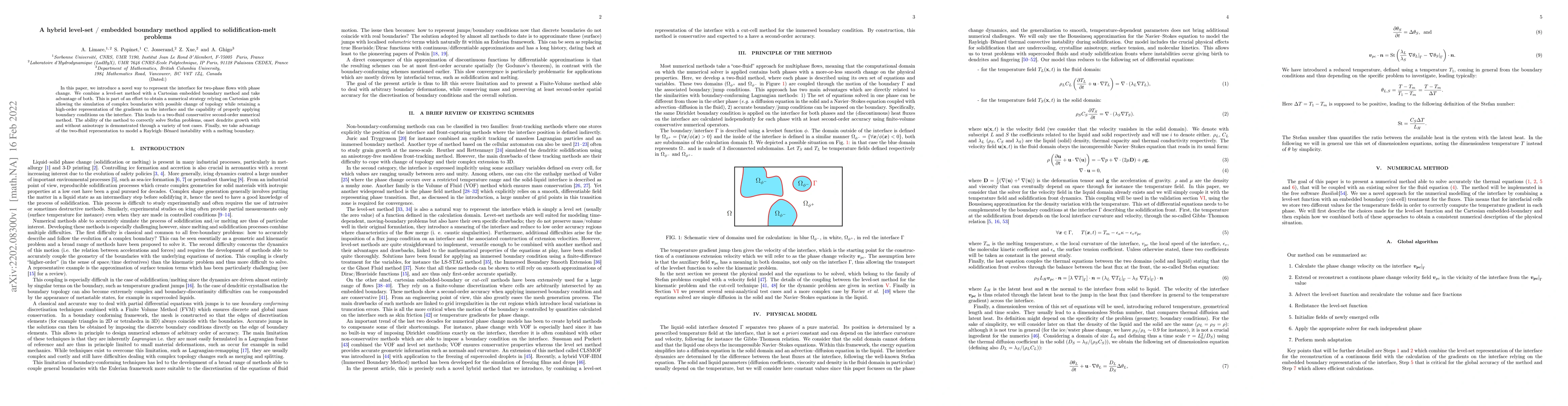 Thumbnail for A hybrid level-set / embedded boundary method applied to
  solidification-melt problems