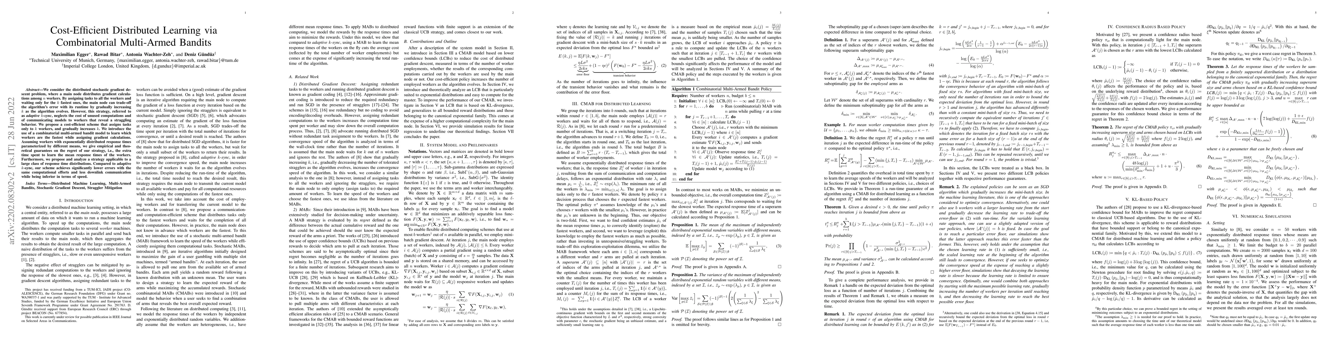 Thumbnail for Cost-Efficient Distributed Learning via Combinatorial Multi-Armed
  Bandits