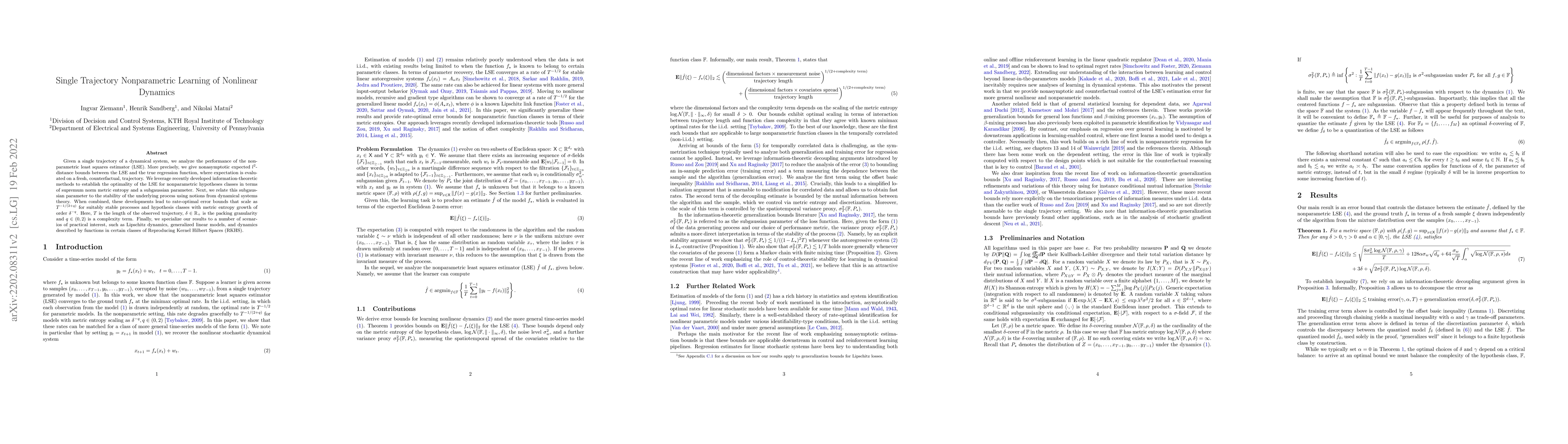 Thumbnail for Single Trajectory Nonparametric Learning of Nonlinear Dynamics