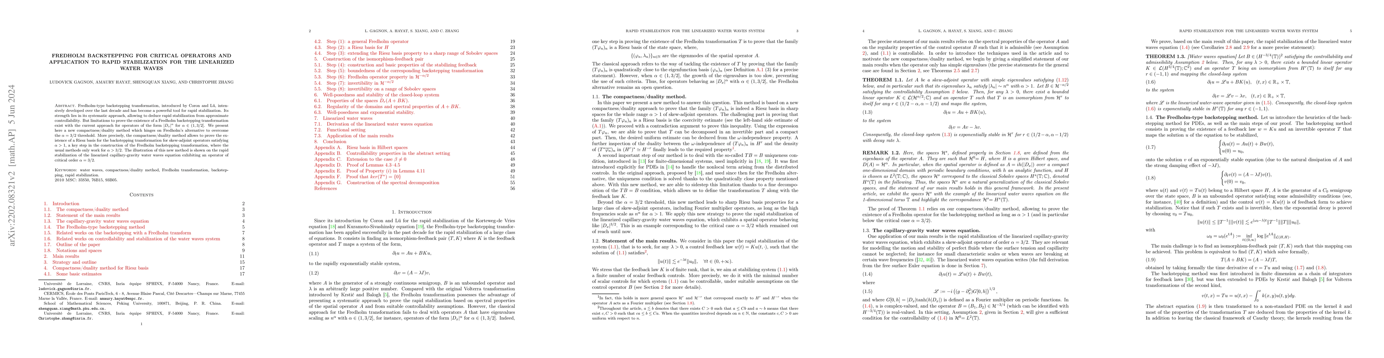 Thumbnail for Fredholm backstepping for critical operators and application to rapid
  stabilization for the linearized water waves