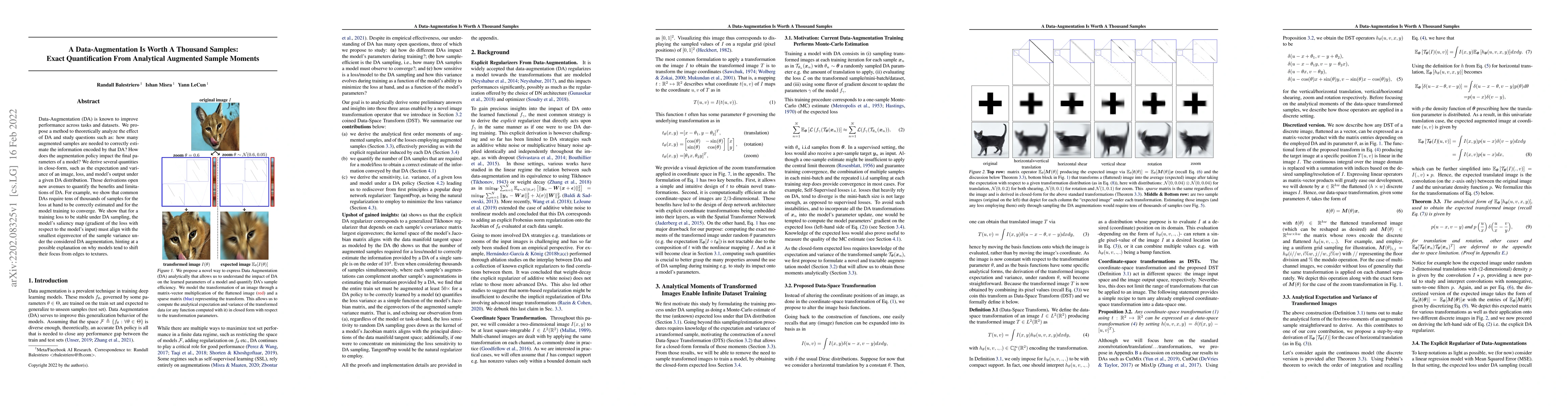 Thumbnail for A Data-Augmentation Is Worth A Thousand Samples: Exact Quantification
  From Analytical Augmented Sample Moments