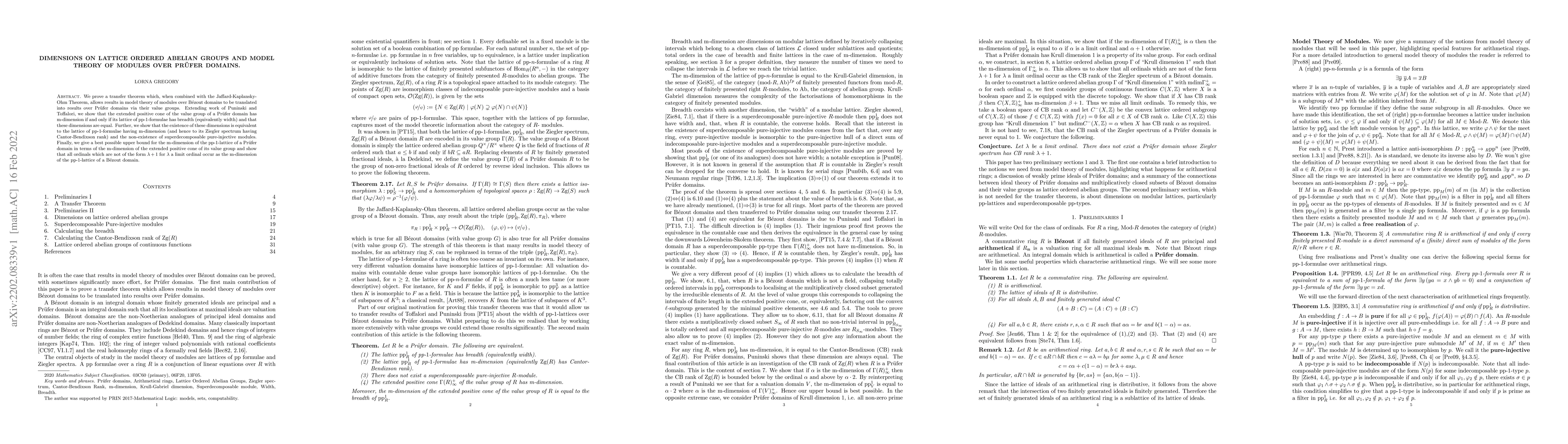 Thumbnail for Dimensions on Lattice Ordered Abelian Groups and Model Theory of Modules
  over Pr\"ufer Domains