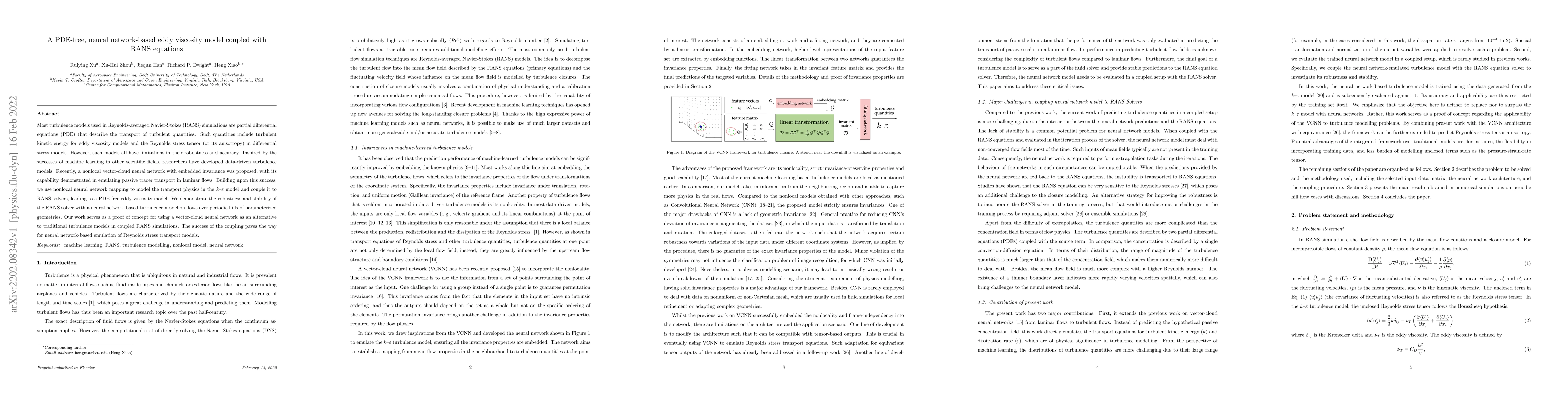 Thumbnail for A PDE-free, neural network-based eddy viscosity model coupled with RANS
  equations