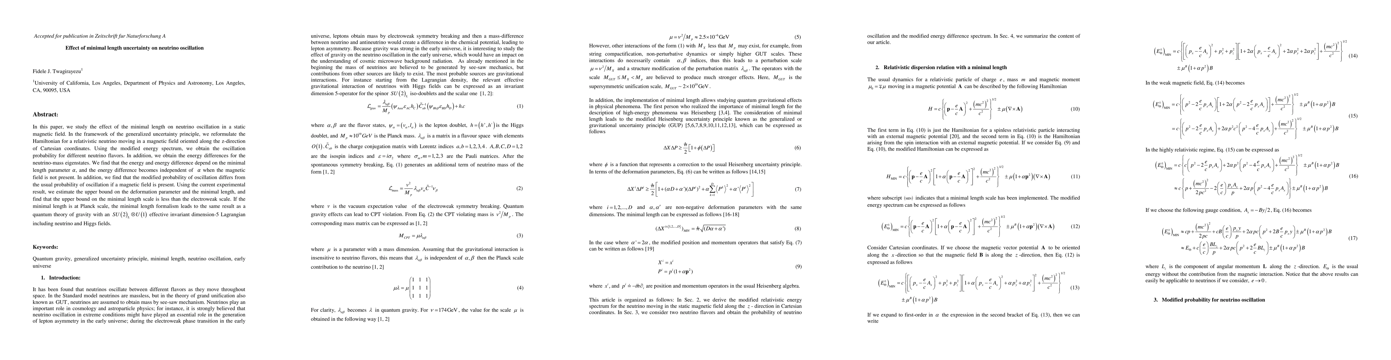 Thumbnail for Effect of minimal length uncertainty on neutrino oscillation