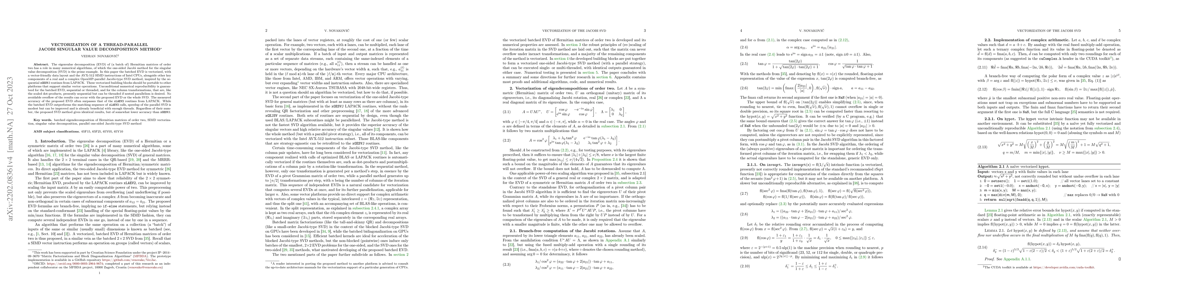 Thumbnail for Vectorization of a thread-parallel Jacobi singular value decomposition
  method