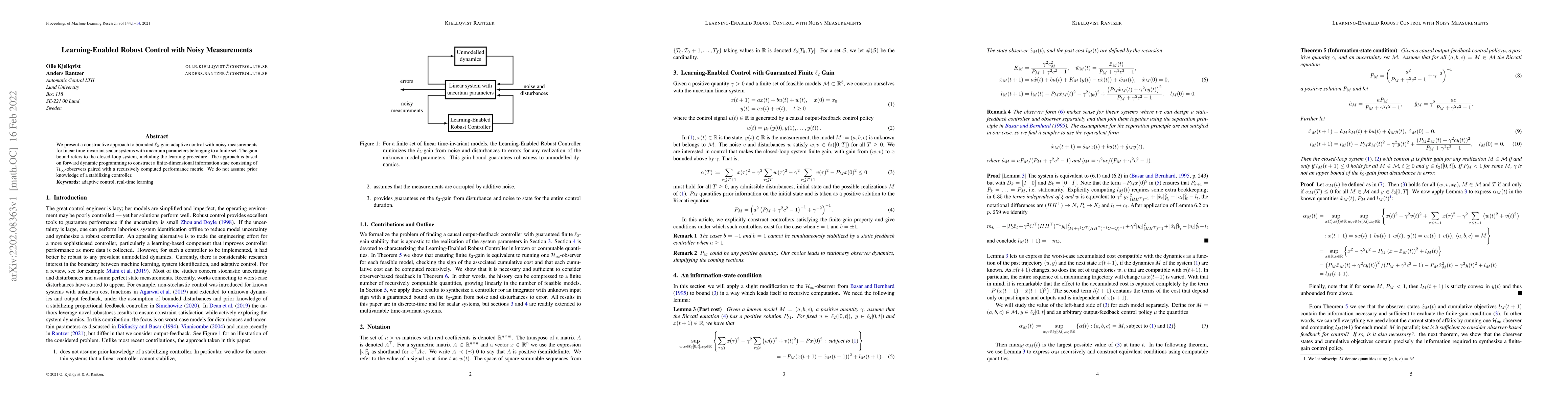 Thumbnail for Learning-Enabled Robust Control with Noisy Measurements