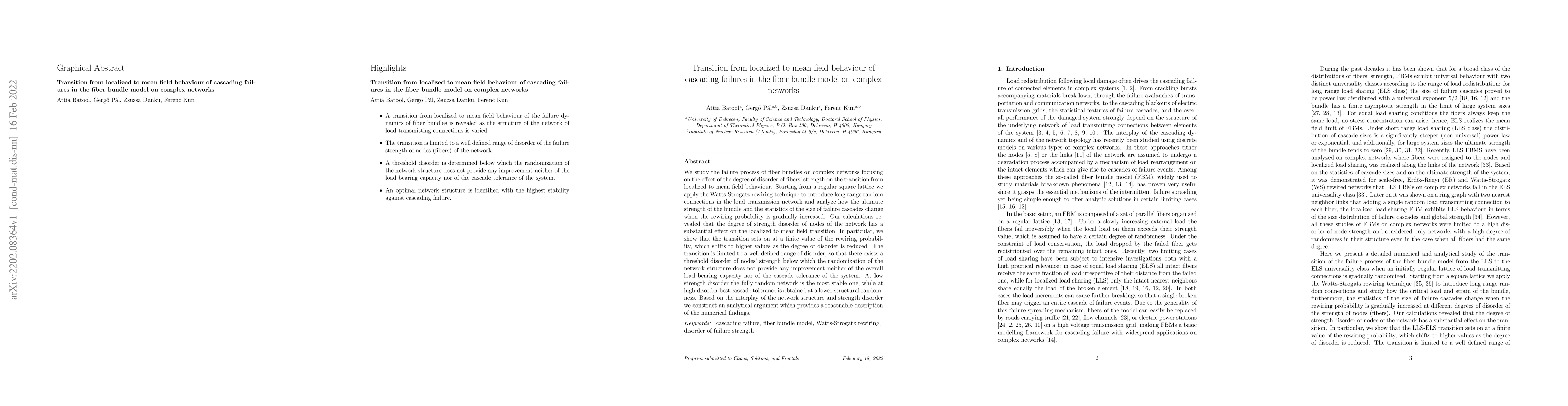 Thumbnail for Transition from localized to mean field behaviour of cascading failures
  in the fiber bundle model on complex networks