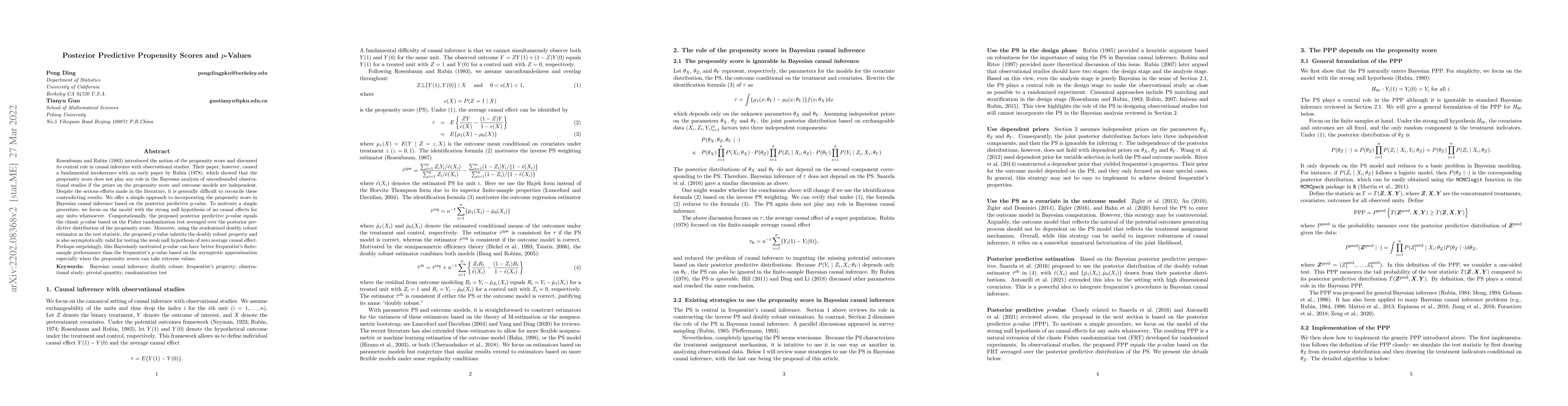 Thumbnail for Posterior Predictive Propensity Scores and $p$-Values