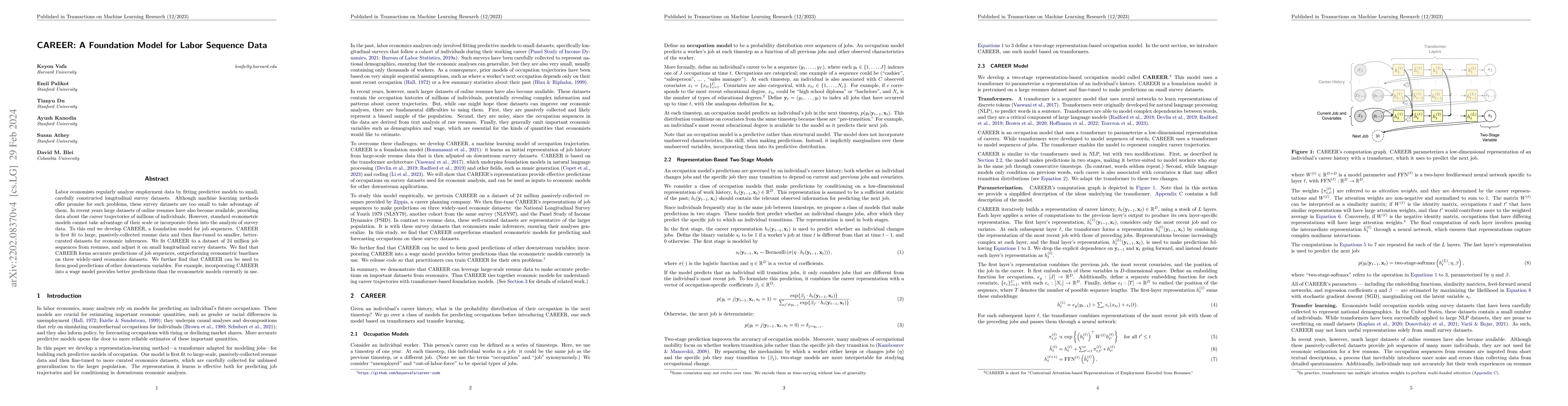 Thumbnail for CAREER: A Foundation Model for Labor Sequence Data