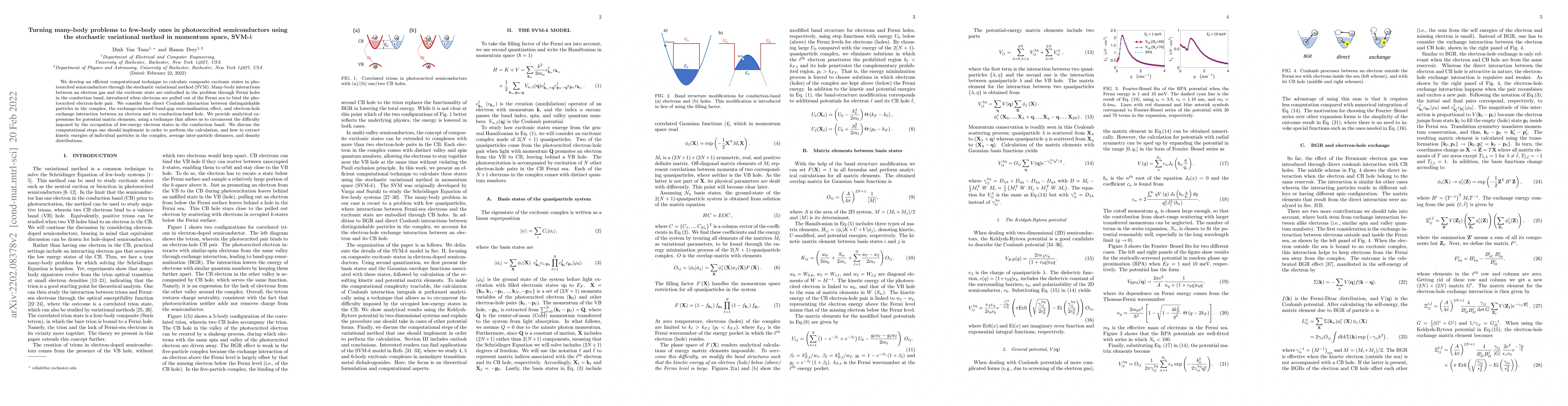 Thumbnail for Turning many-body problems to few-body ones in photoexcited
  semiconductors using the stochastic variational method in momentum space,
  SVM-k