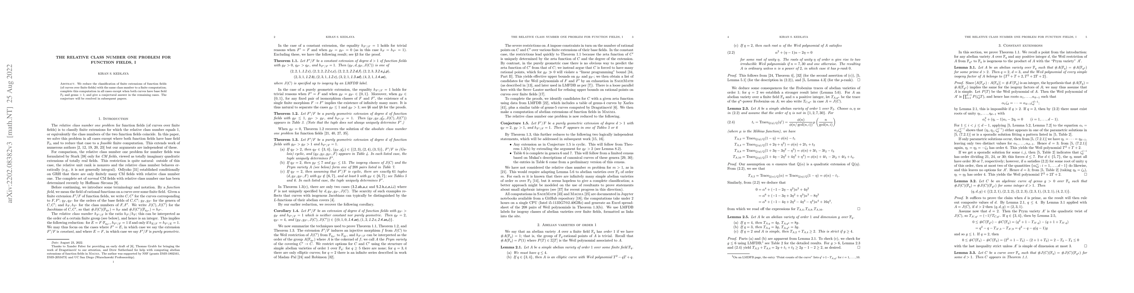 Thumbnail for The relative class number one problem for function fields, I