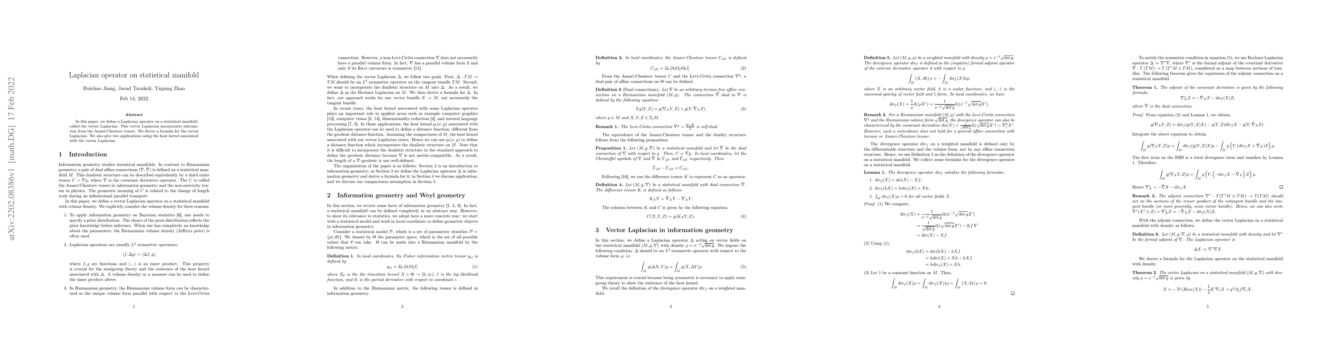 Thumbnail for Laplacian operator on statistical manifold