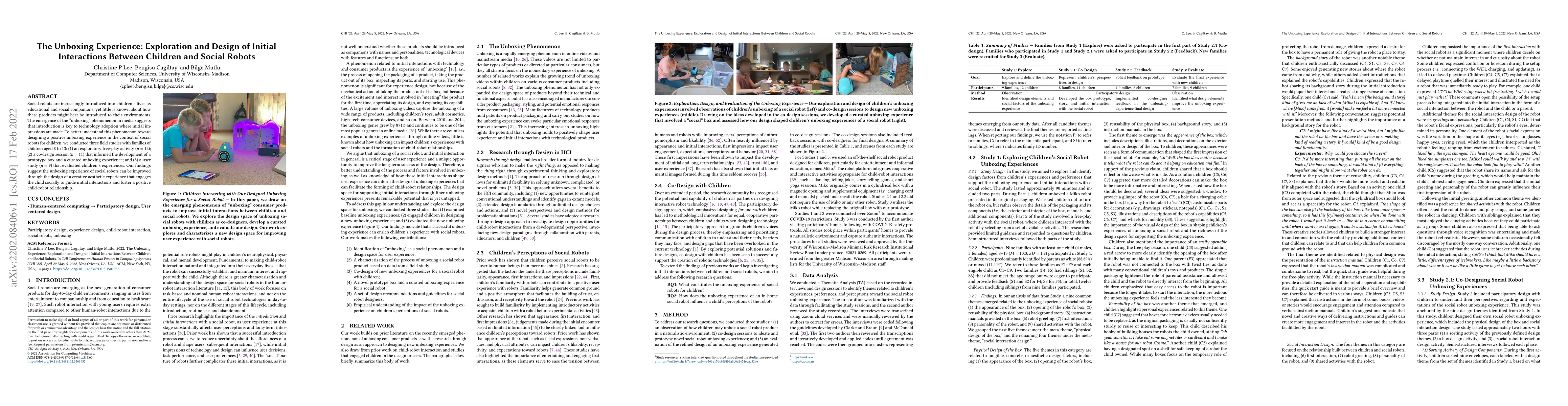 Thumbnail for The Unboxing Experience: Exploration and Design of Initial Interactions
  Between Children and Social Robots