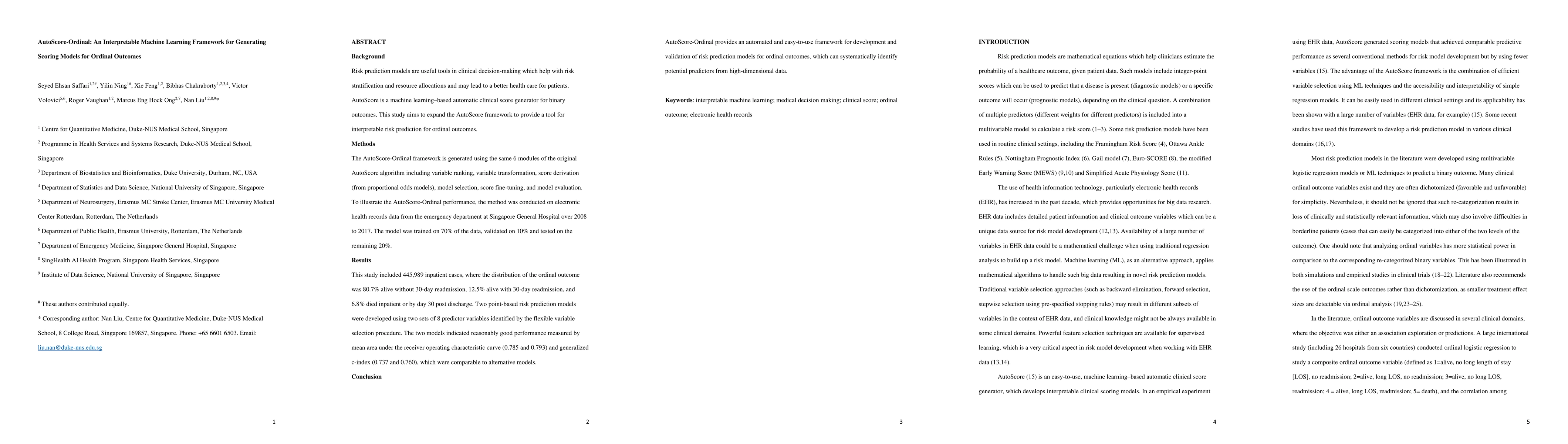 Thumbnail for AutoScore-Ordinal: An interpretable machine learning framework for
  generating scoring models for ordinal outcomes