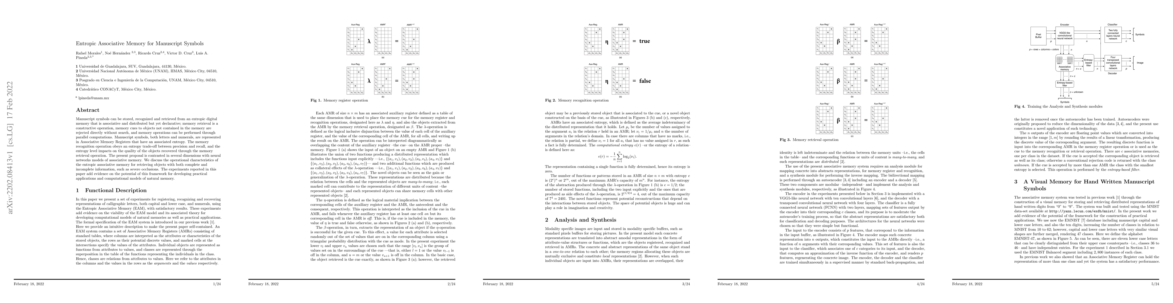 Thumbnail for Entropic Associative Memory for Manuscript Symbols