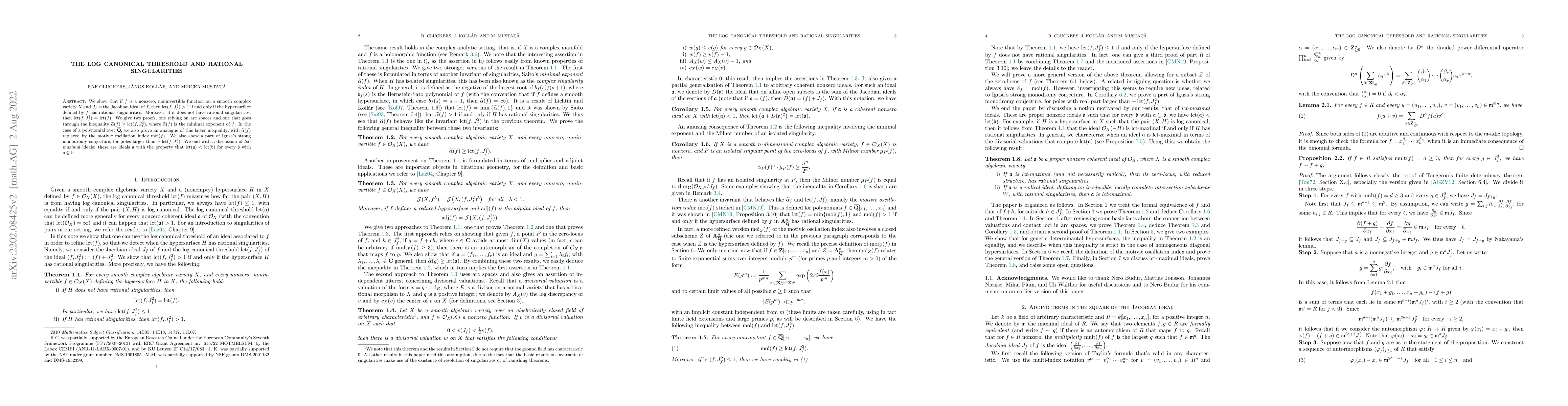 Thumbnail for The log canonical threshold and rational singularities