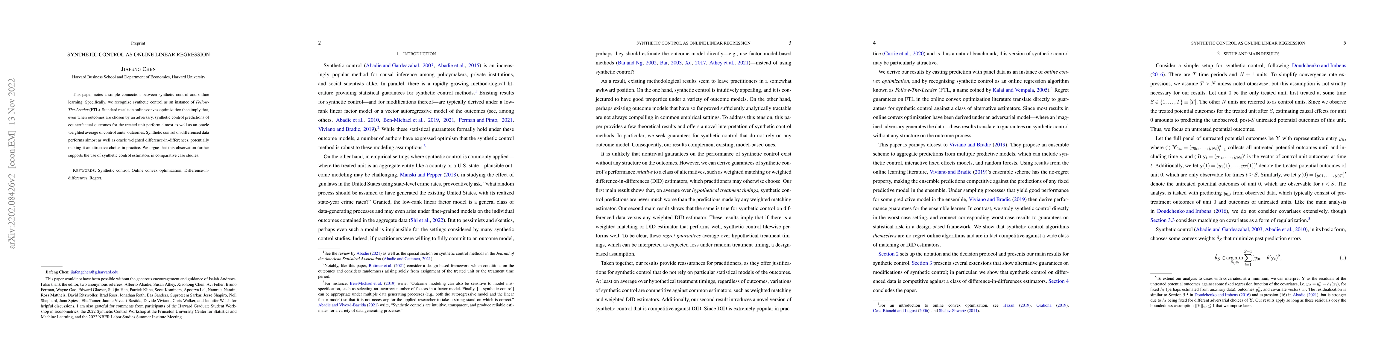 Thumbnail for Synthetic Control As Online Linear Regression
