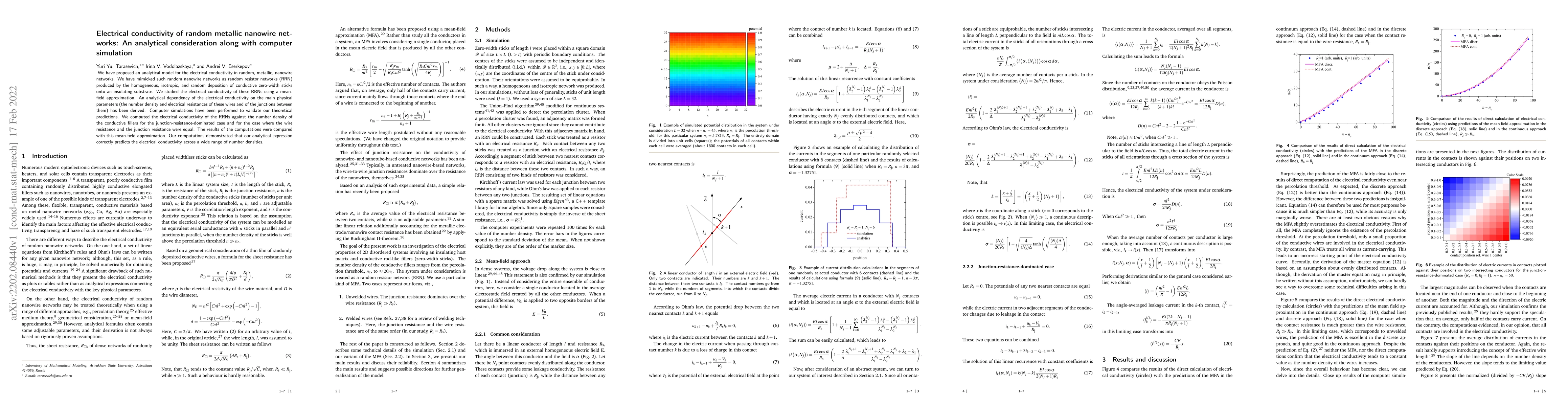 Thumbnail for Electrical conductivity of random metallic nanowire networks: An
  analytical consideration along with computer simulation