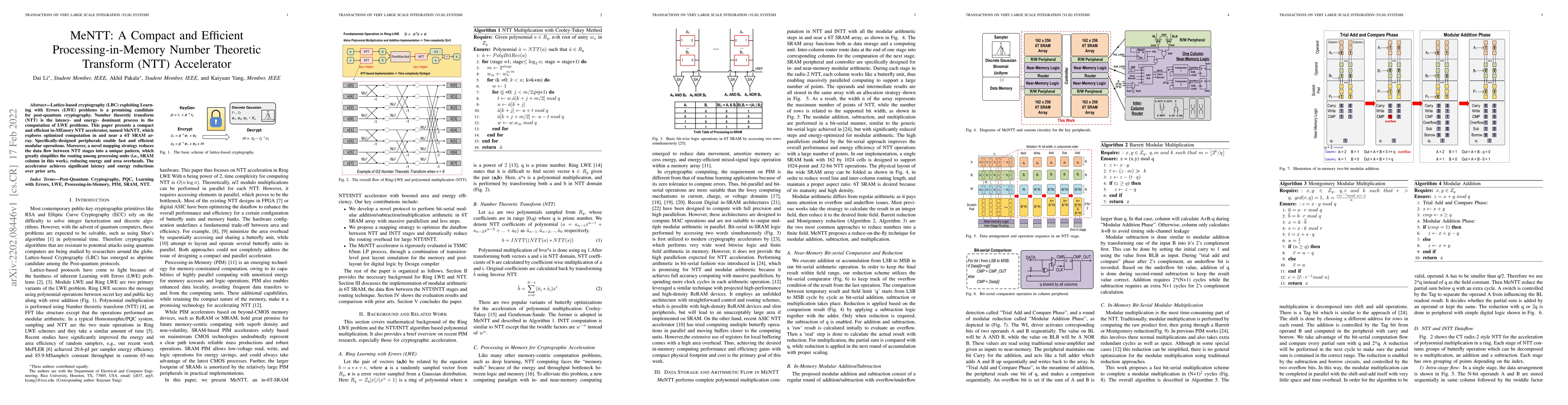 Thumbnail for MeNTT: A Compact and Efficient Processing-in-Memory Number Theoretic
  Transform (NTT) Accelerator