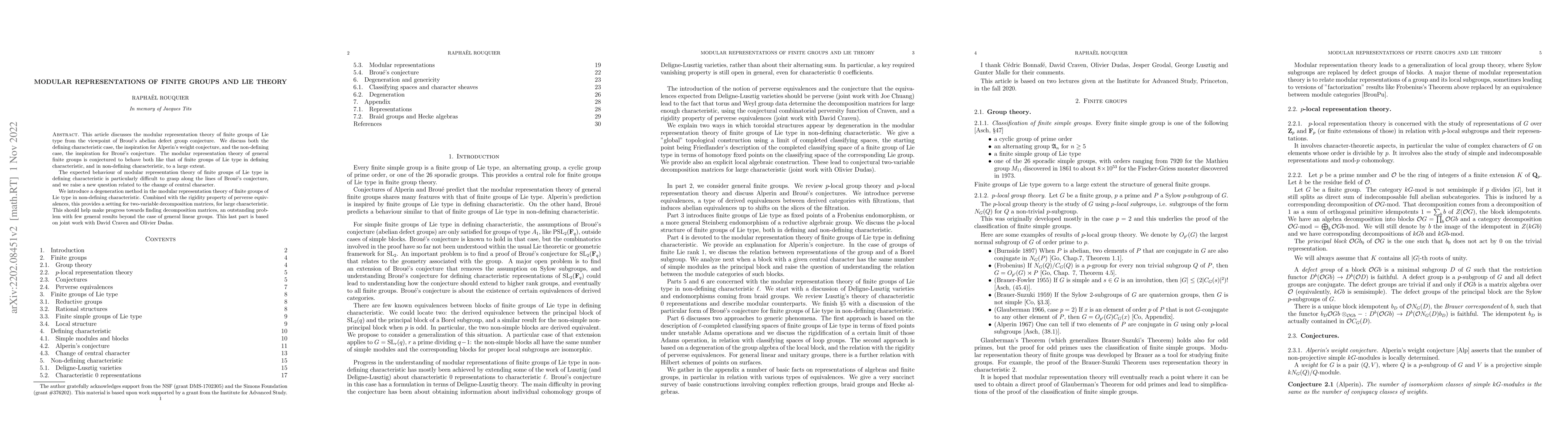 Thumbnail for Modular representations of finite groups and Lie theory