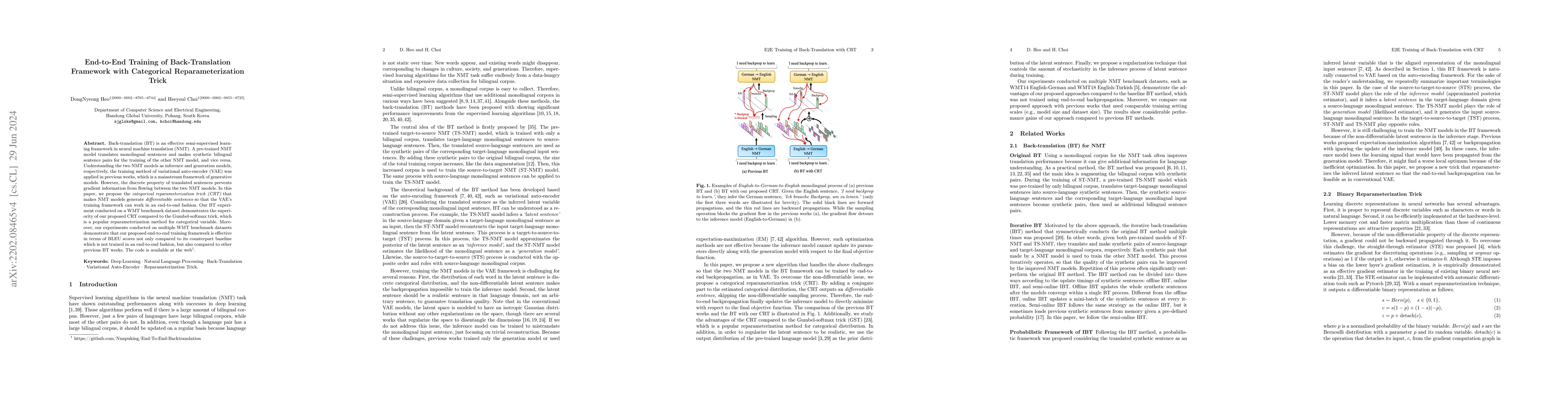 Thumbnail for End-to-End Training for Back-Translation with Categorical
  Reparameterization Trick