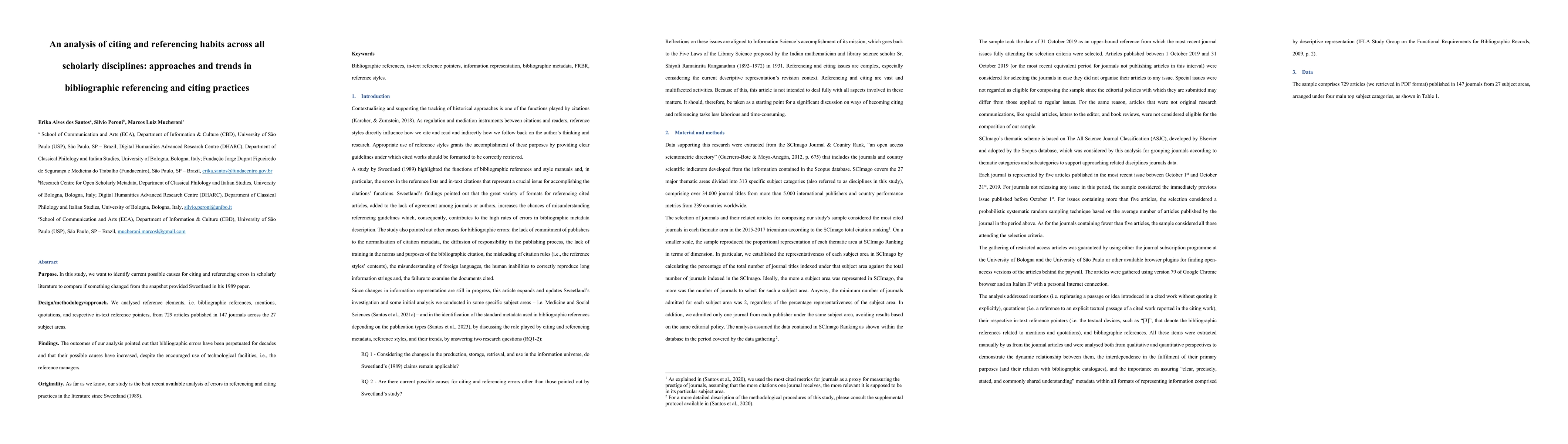 Thumbnail for An analysis of citing and referencing habits across all scholarly
  disciplines: approaches and trends in bibliographic referencing and citing
  practices