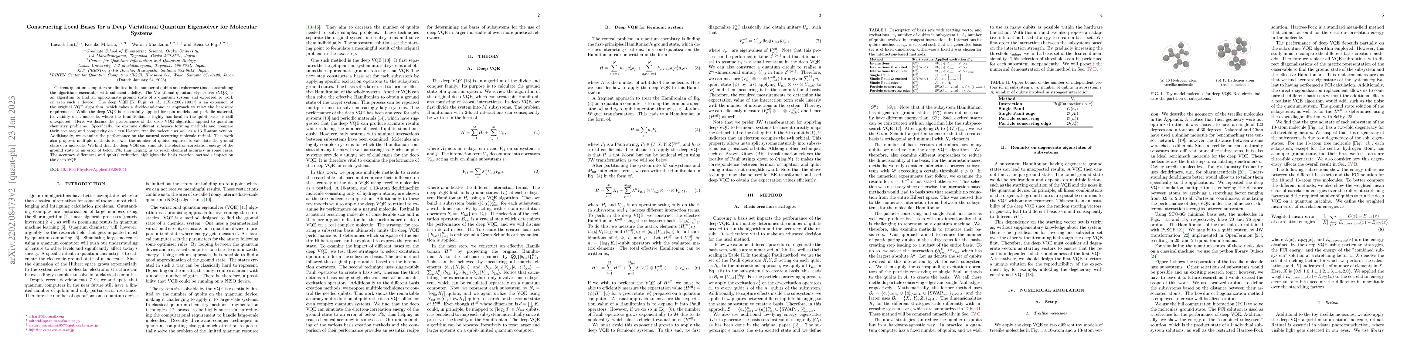 Thumbnail for Constructing Local Bases for a Deep Variational Quantum Eigensolver for
  Molecular Systems